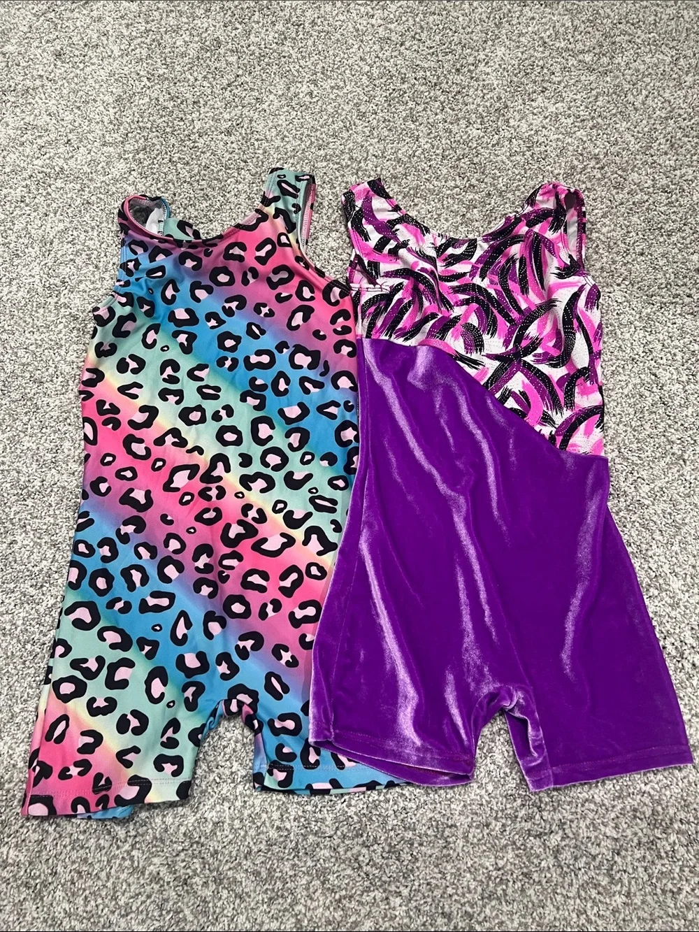 Colorful Leopard & Purple Girls Gymnastics Leotards